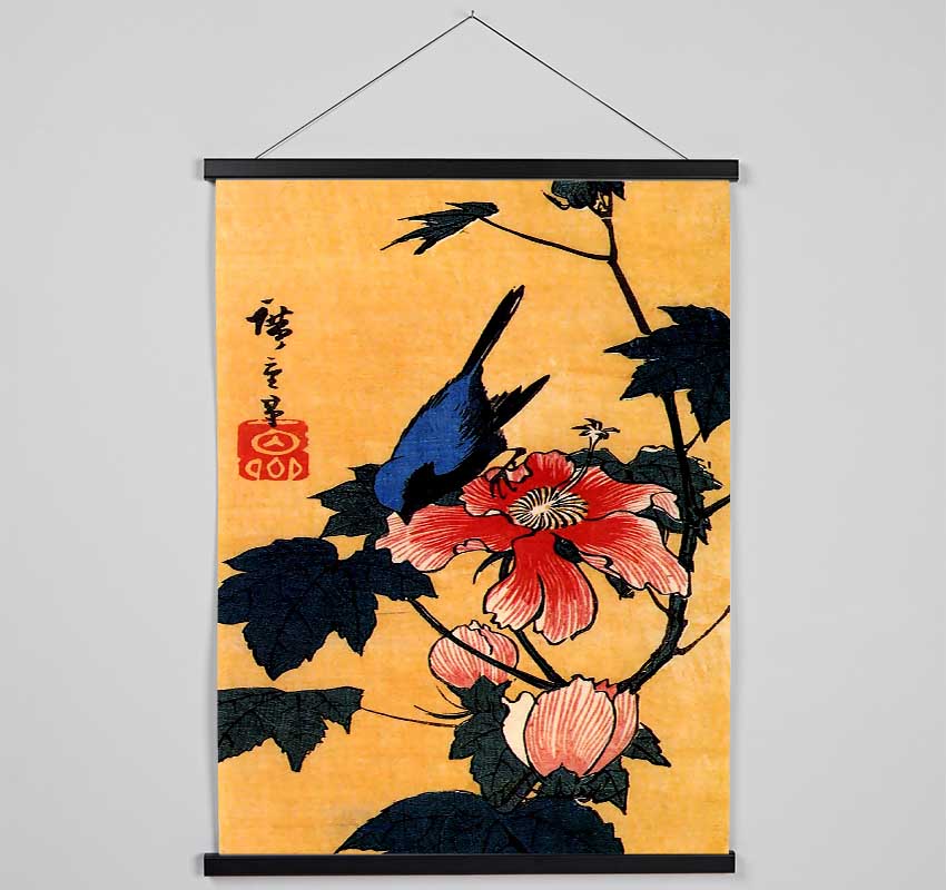 Hiroshige Bird On A Hibiscus Flower Hanging Poster - Wallart-Direct UK