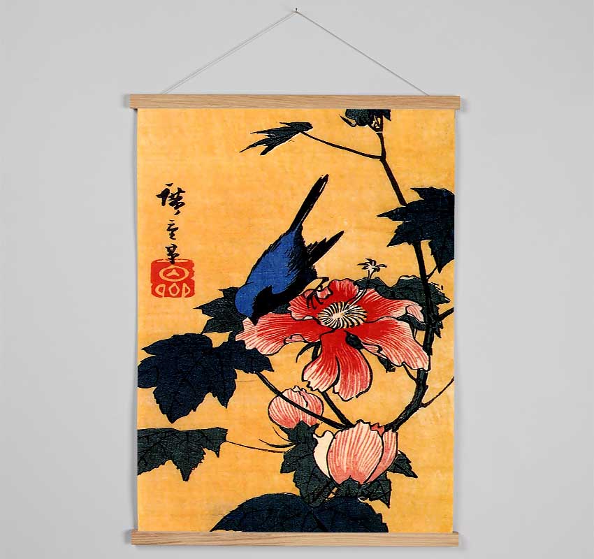 Hiroshige Bird On A Hibiscus Flower Hanging Poster - Wallart-Direct UK