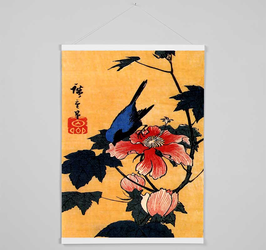 Hiroshige Bird On A Hibiscus Flower Hanging Poster - Wallart-Direct UK