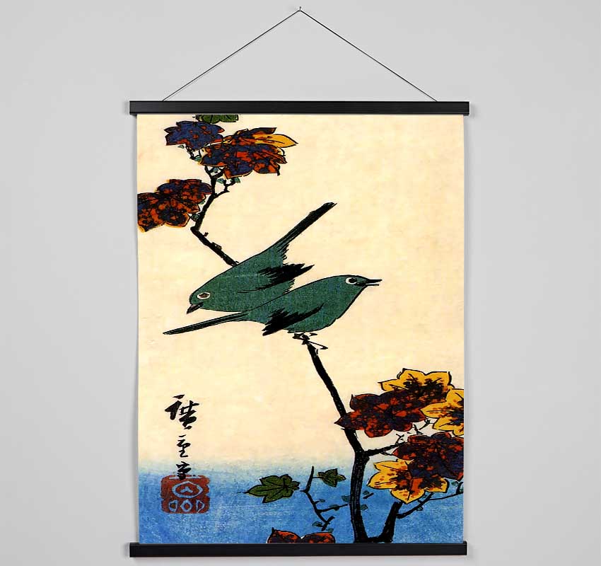 Hiroshige Birds On A Maple Branch Hanging Poster - Wallart-Direct UK