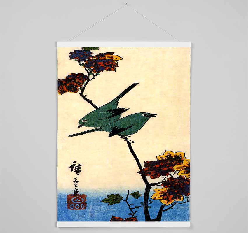 Hiroshige Birds On A Maple Branch Hanging Poster - Wallart-Direct UK