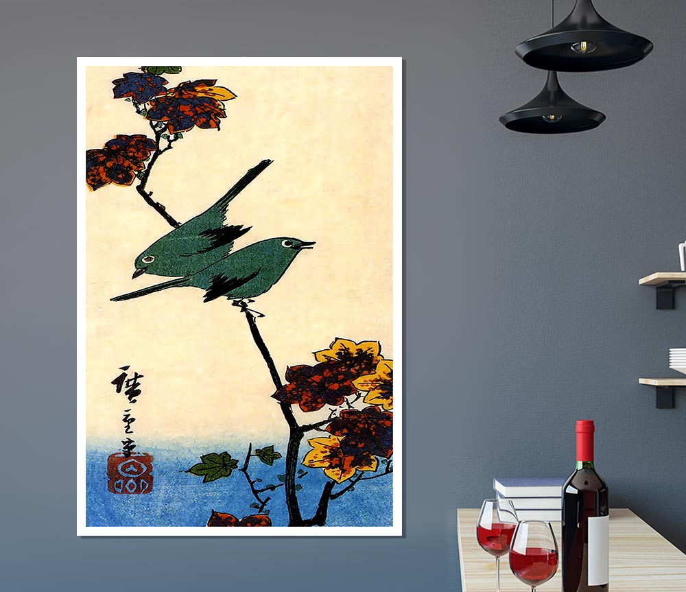 Hiroshige Birds On A Maple Branch Print Poster Wall Art