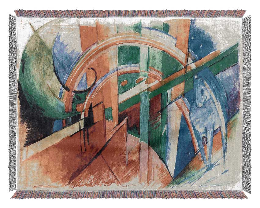 Franz Marc Blue Horse With Rainbow Woven Blanket