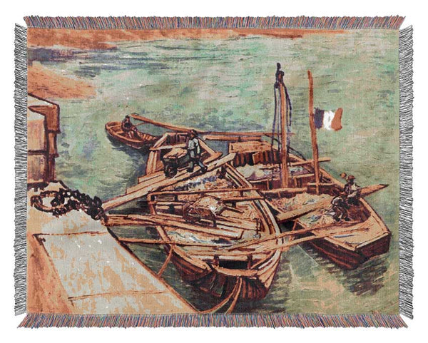 Van Gogh Boats With Sand Woven Blanket