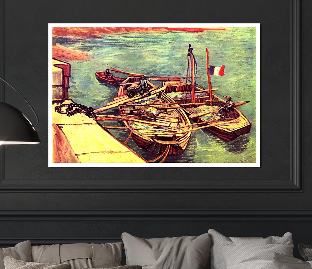 Van Gogh Boats With Sand Print Poster Wall Art