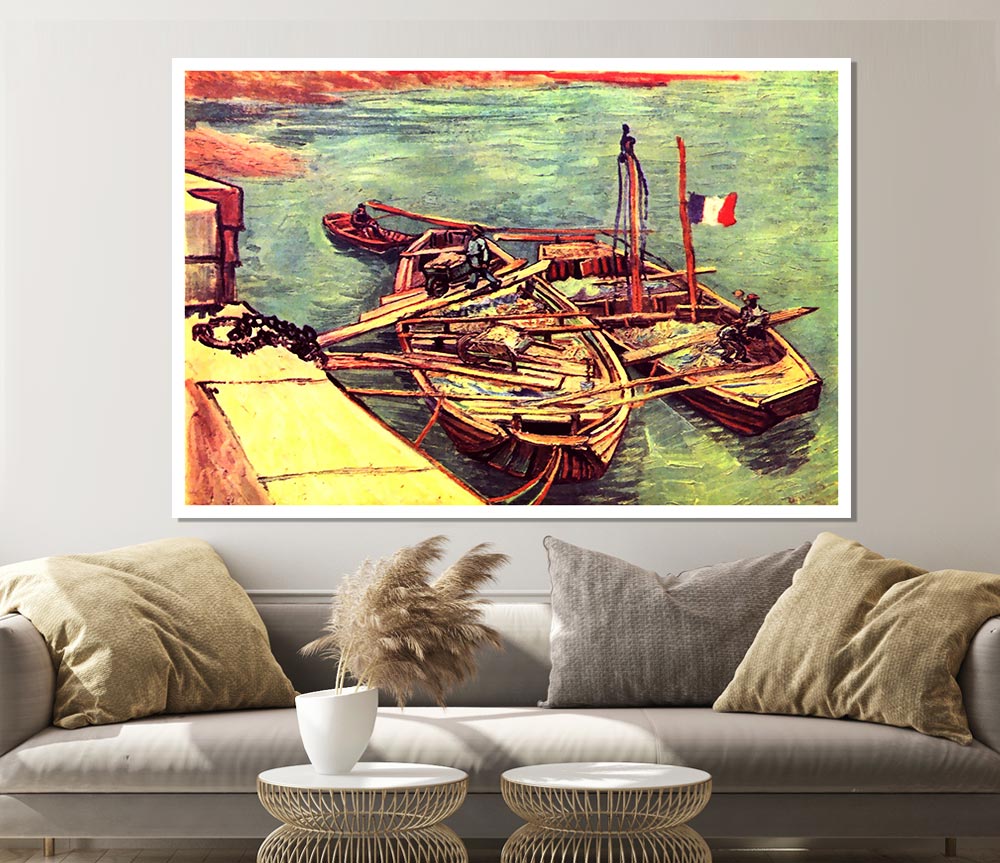 Van Gogh Boats With Sand Print Poster Wall Art