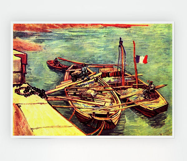 Van Gogh Boats With Sand Print Poster Wall Art