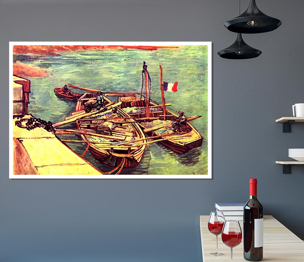 Van Gogh Boats With Sand Print Poster Wall Art