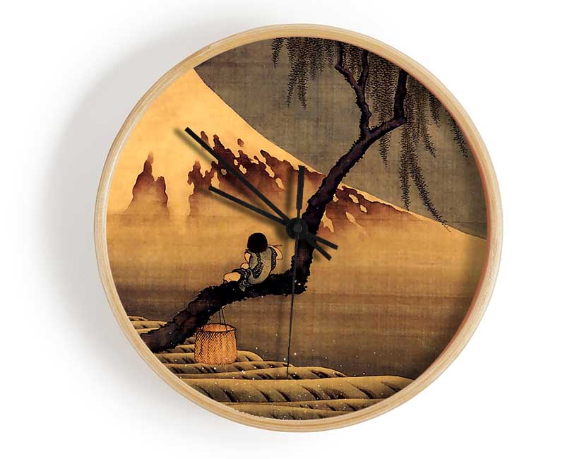 Hokusai Boy In Front Of Fujiama Clock - Wallart-Direct UK