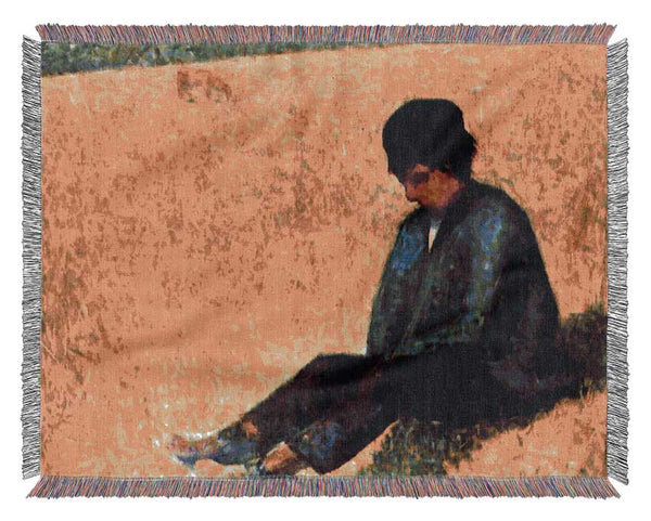 Seurat Boy Sitting On A Lawn Woven Blanket