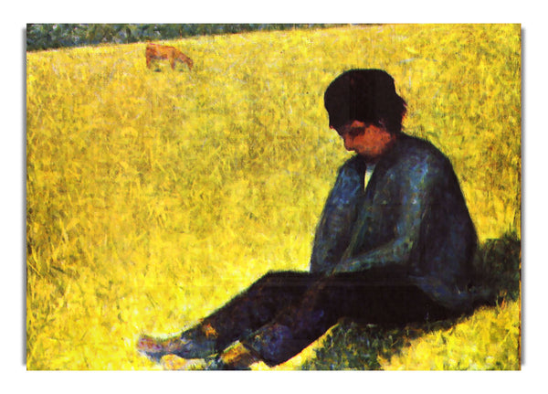 Boy Sitting On A Lawn By Seurat