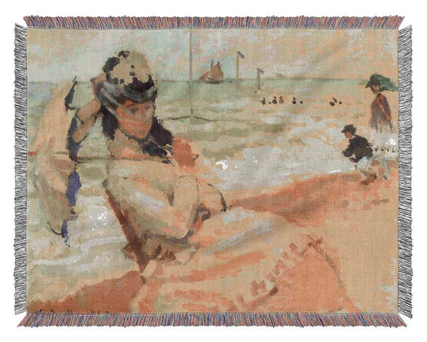 Monet Camille On The Beach At Trouville Woven Blanket