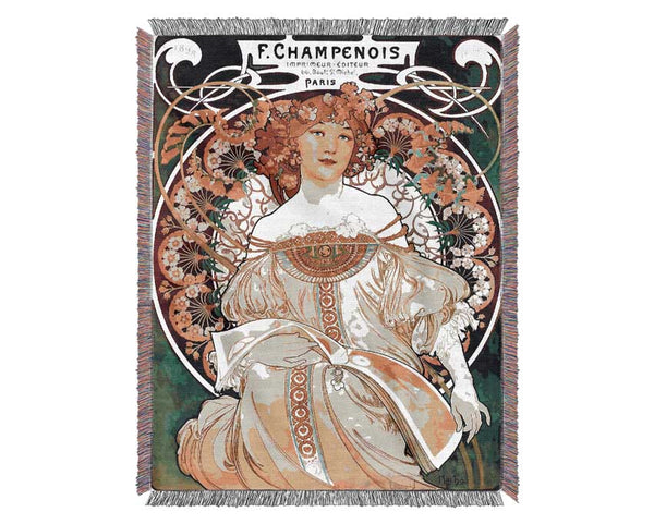 Alphonse Mucha Champenois Woven Blanket