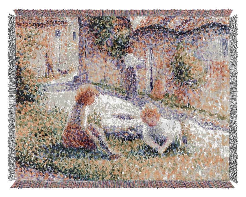 Pissarro Children On A Farm Woven Blanket