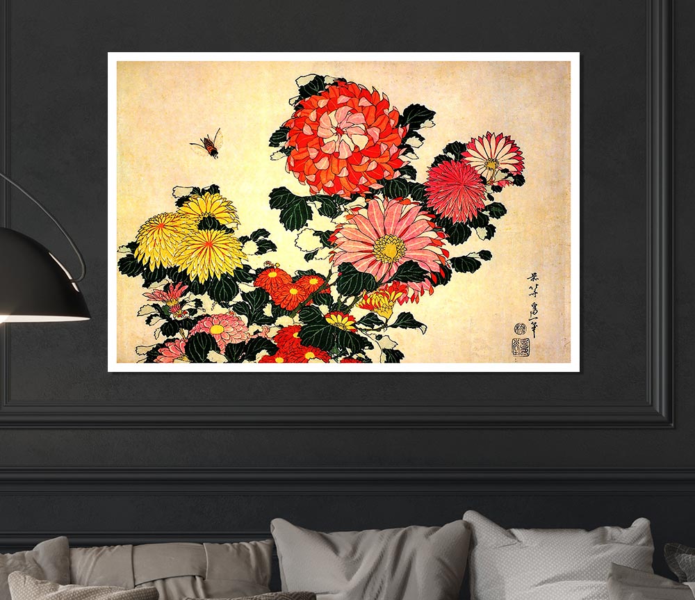 Hokusai Chrysanthemum And Bee Print Poster Wall Art