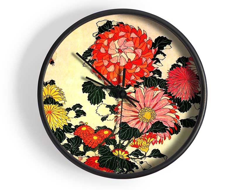 Hokusai Chrysanthemum And Bee Clock - Wallart-Direct UK