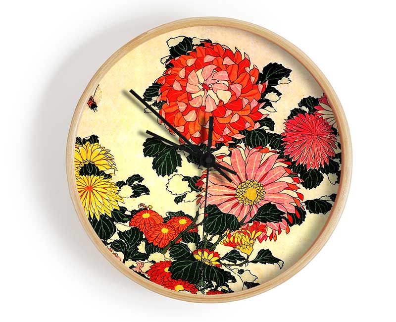 Hokusai Chrysanthemum And Bee Clock - Wallart-Direct UK