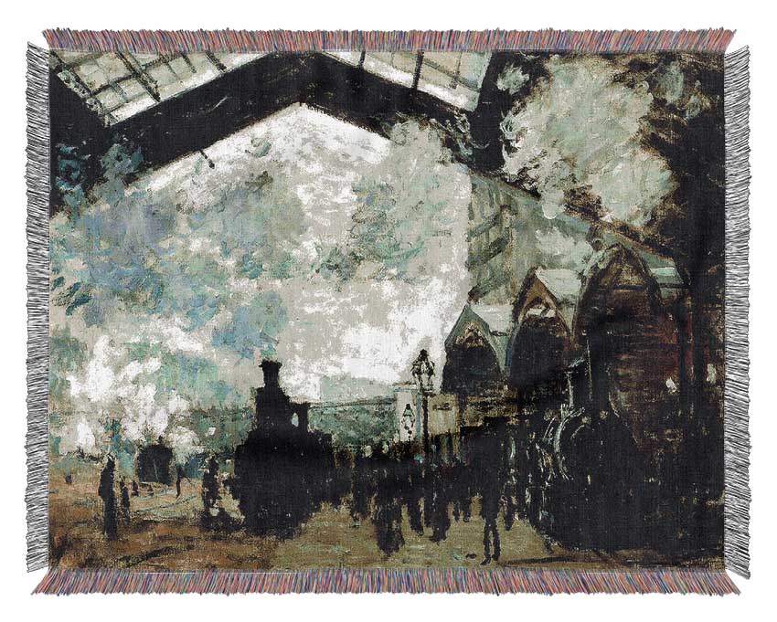 Claude Monet The Saint-Lazare Station Woven Blanket