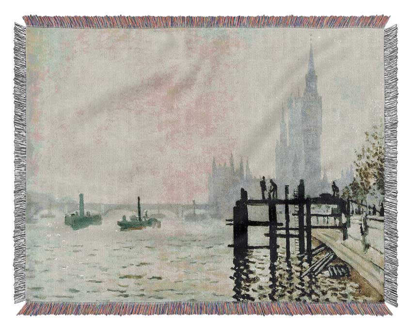 Claude Monet The Thames And The Houses Of Parliament Woven Blanket