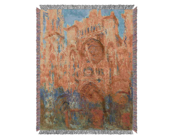 Claude Monet Rouen Cathedral Facade At Sunset Woven Blanket