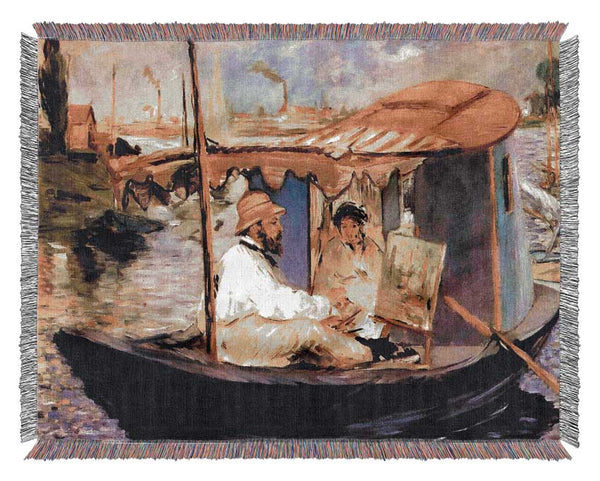 Manet Paints Claude Monet Dans Son Bateau Atelier 1874 Woven Blanket