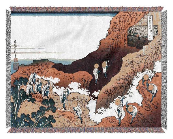 Hokusai Climbing On Mt Fuji Woven Blanket