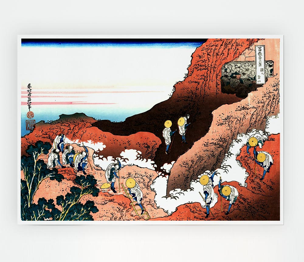 Hokusai Climbing On Mt Fuji Print Poster Wall Art