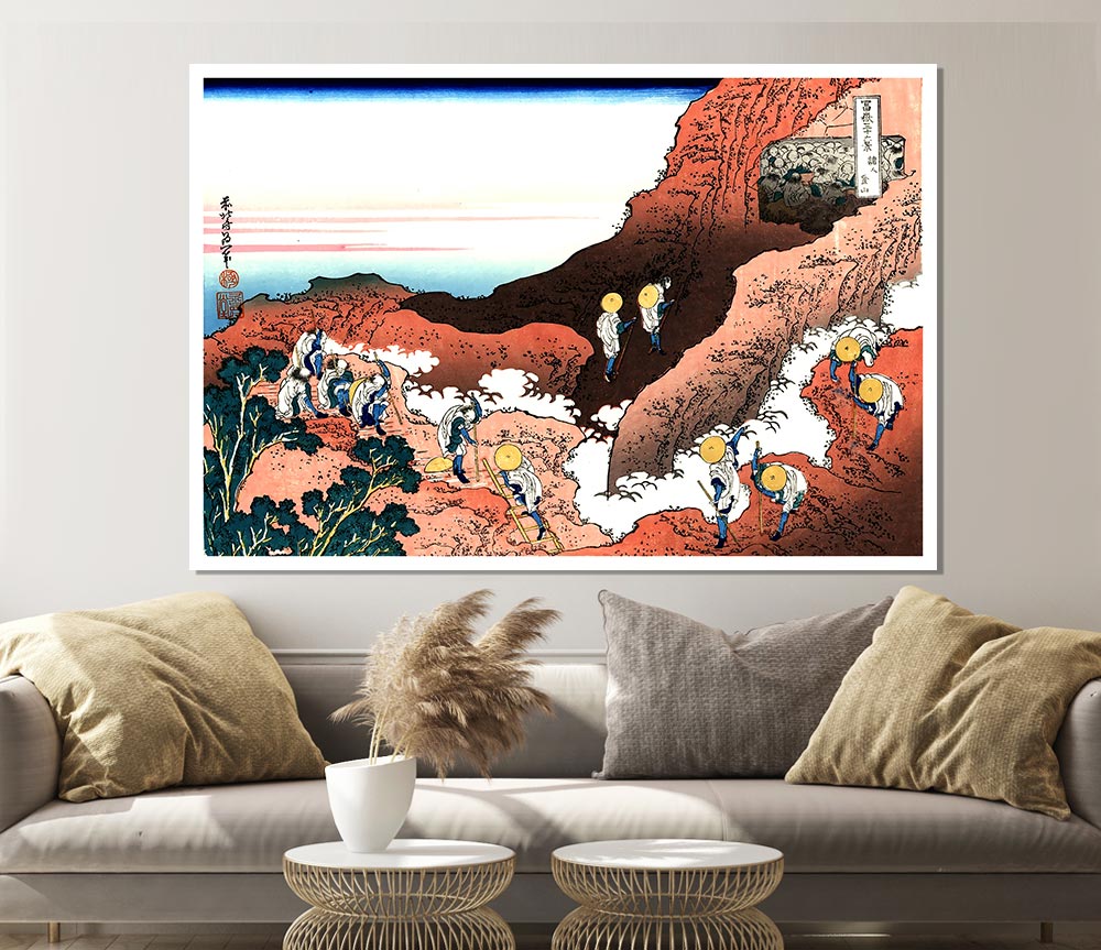 Hokusai Climbing On Mt Fuji Print Poster Wall Art