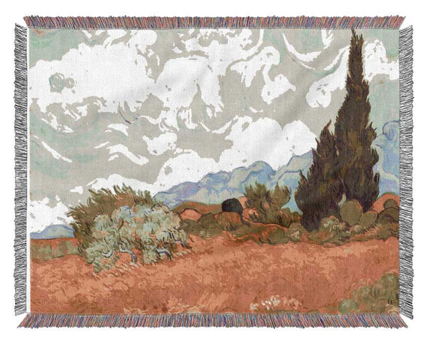 Van Gogh Cornfield With Cyprusses Woven Blanket