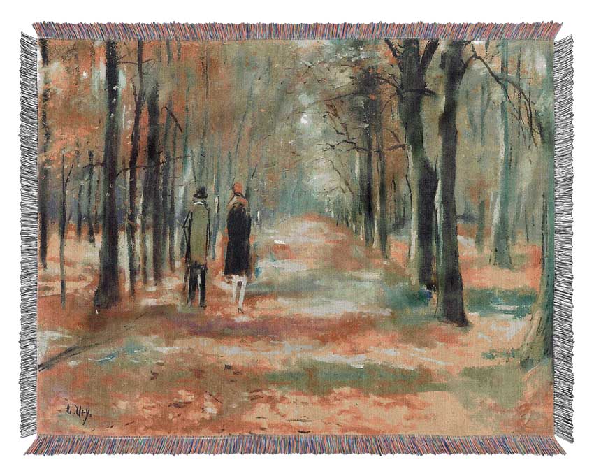 Lesser Ury Couple Walking In The Woods Woven Blanket