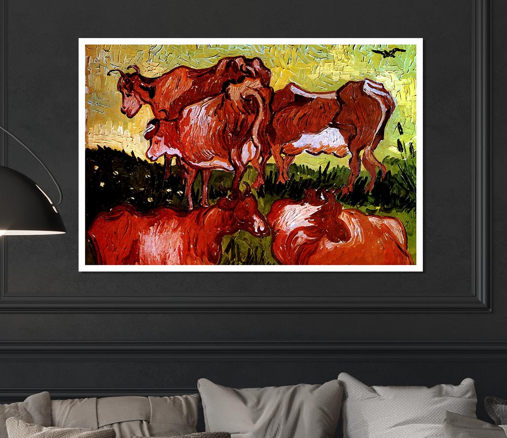 Van Gogh Cows After Jordaens Print Poster Wall Art