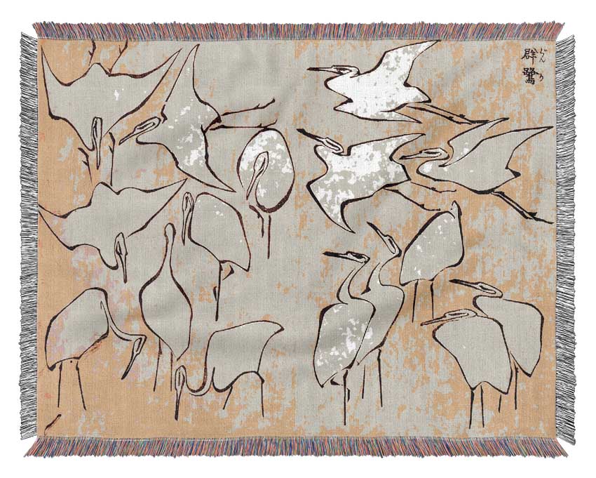 Hokusai Cranes Woven Blanket