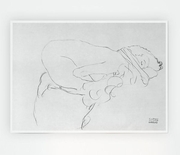 Klimt Crouching To Right Drawing Print Poster Wall Art