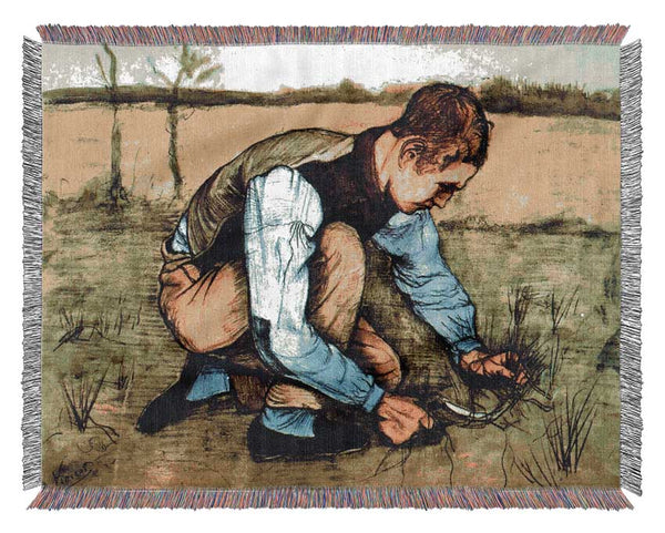 Van Gogh Cutting Grass Woven Blanket