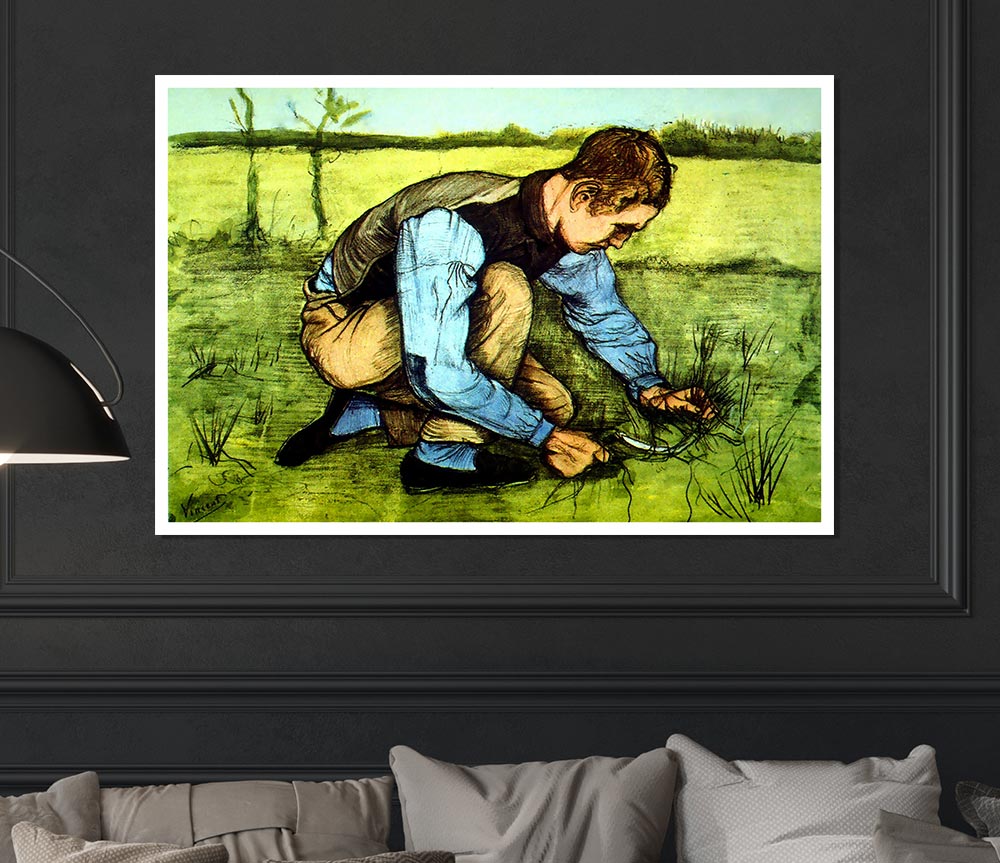 Van Gogh Cutting Grass Print Poster Wall Art