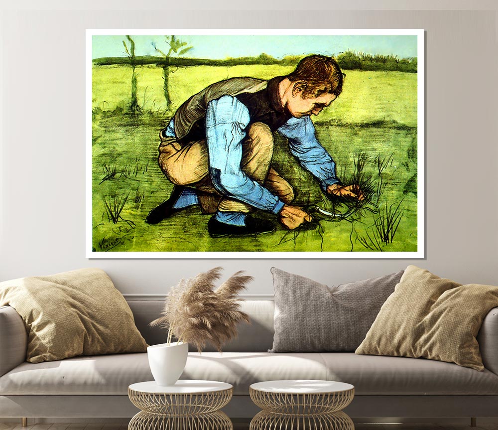 Van Gogh Cutting Grass Print Poster Wall Art