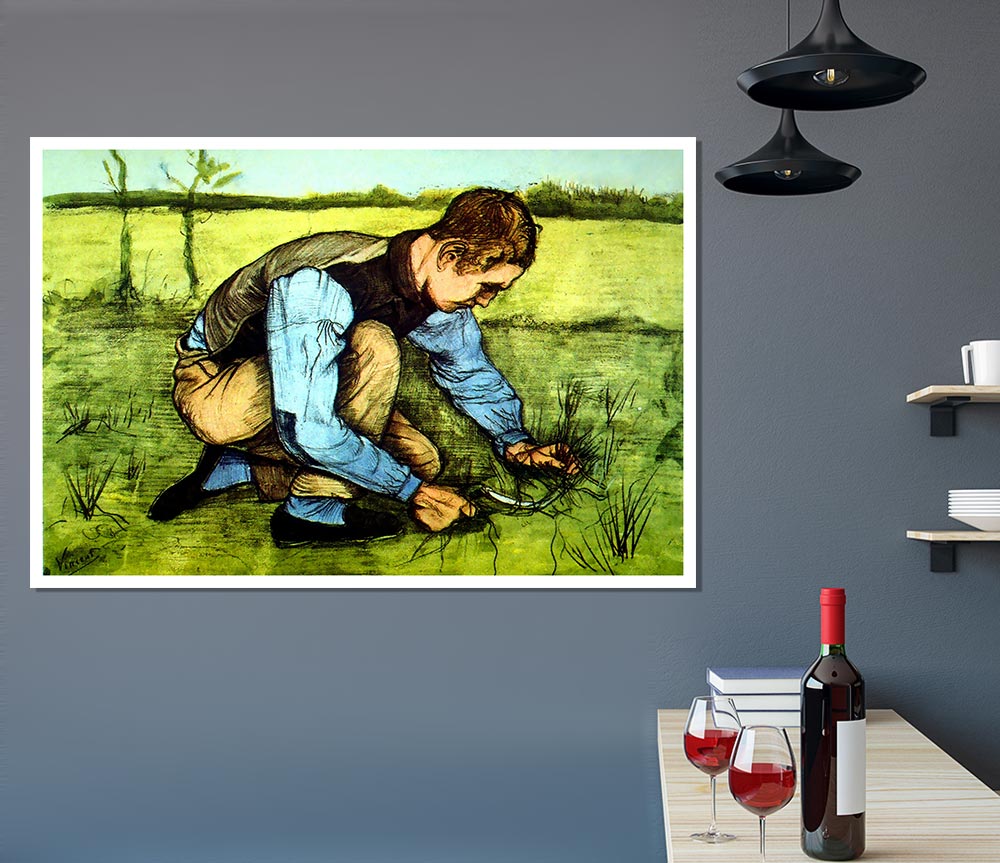 Van Gogh Cutting Grass Print Poster Wall Art