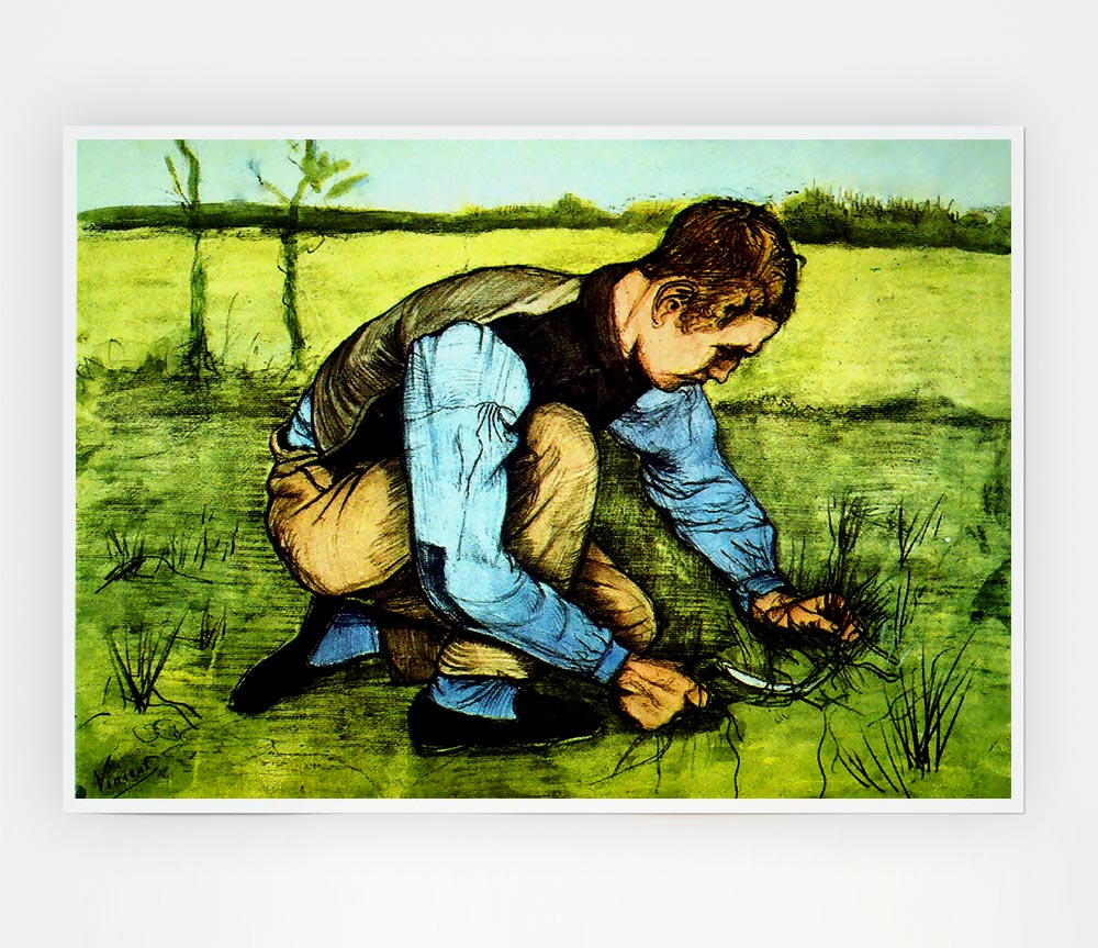 Van Gogh Cutting Grass Print Poster Wall Art