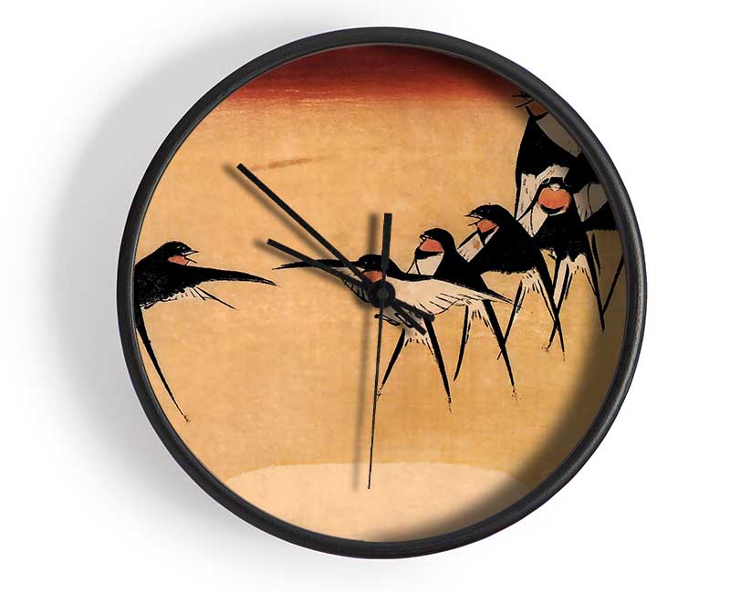 Hiroshige Dancing Swallows Clock - Wallart-Direct UK