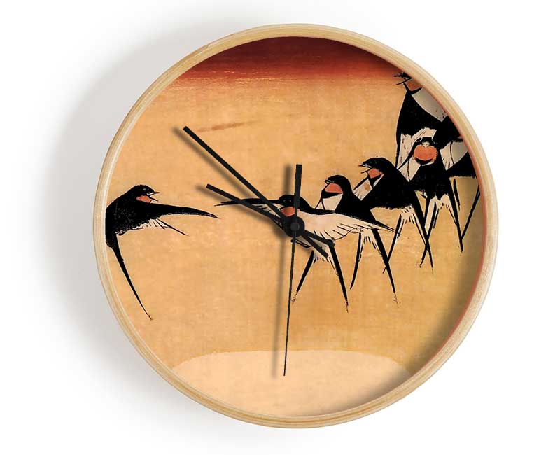 Hiroshige Dancing Swallows Clock - Wallart-Direct UK