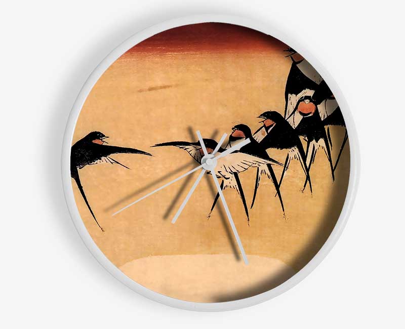 Hiroshige Dancing Swallows Clock - Wallart-Direct UK