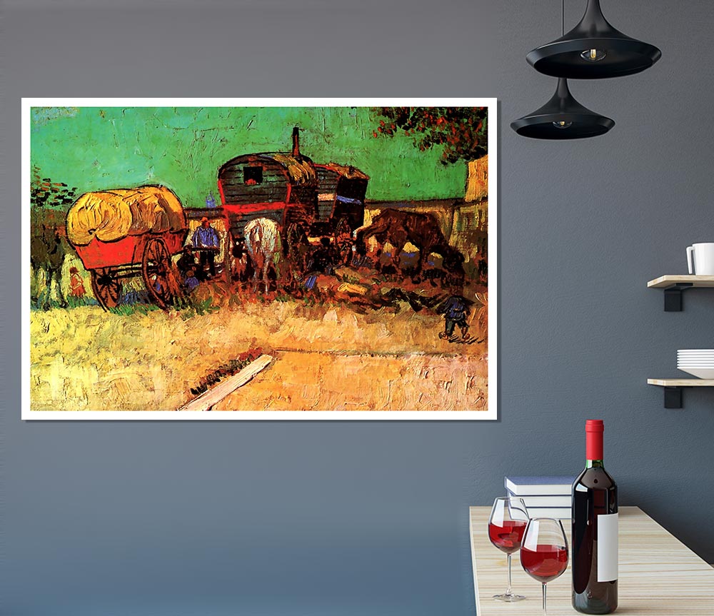 Van Gogh Encampment Of Gypsies With Caravans Print Poster Wall Art