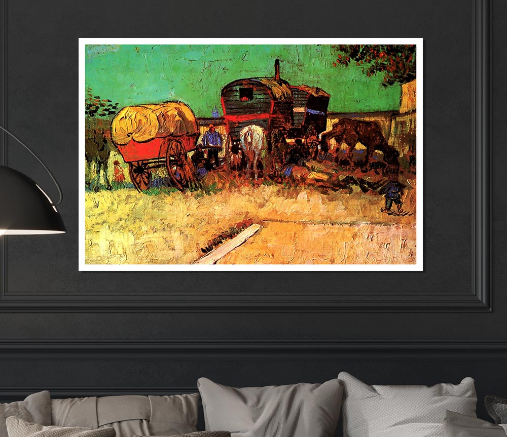 Van Gogh Encampment Of Gypsies With Caravans Print Poster Wall Art