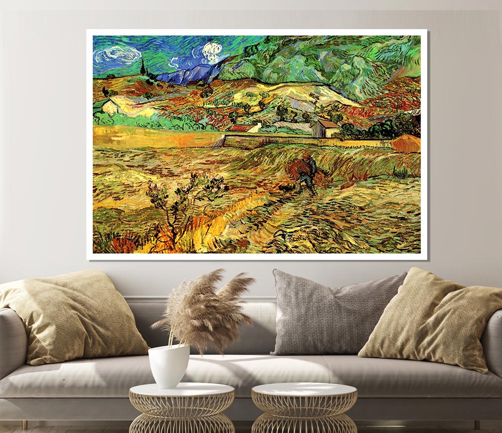 Van Gogh Enclosed Wheat Field With Peasant Print Poster Wall Art