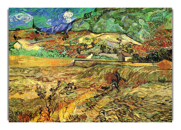 Eingezäuntes Weizenfeld mit Bauer von Van Gogh