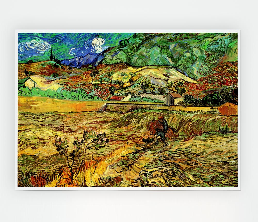 Van Gogh Enclosed Wheat Field With Peasant Print Poster Wall Art