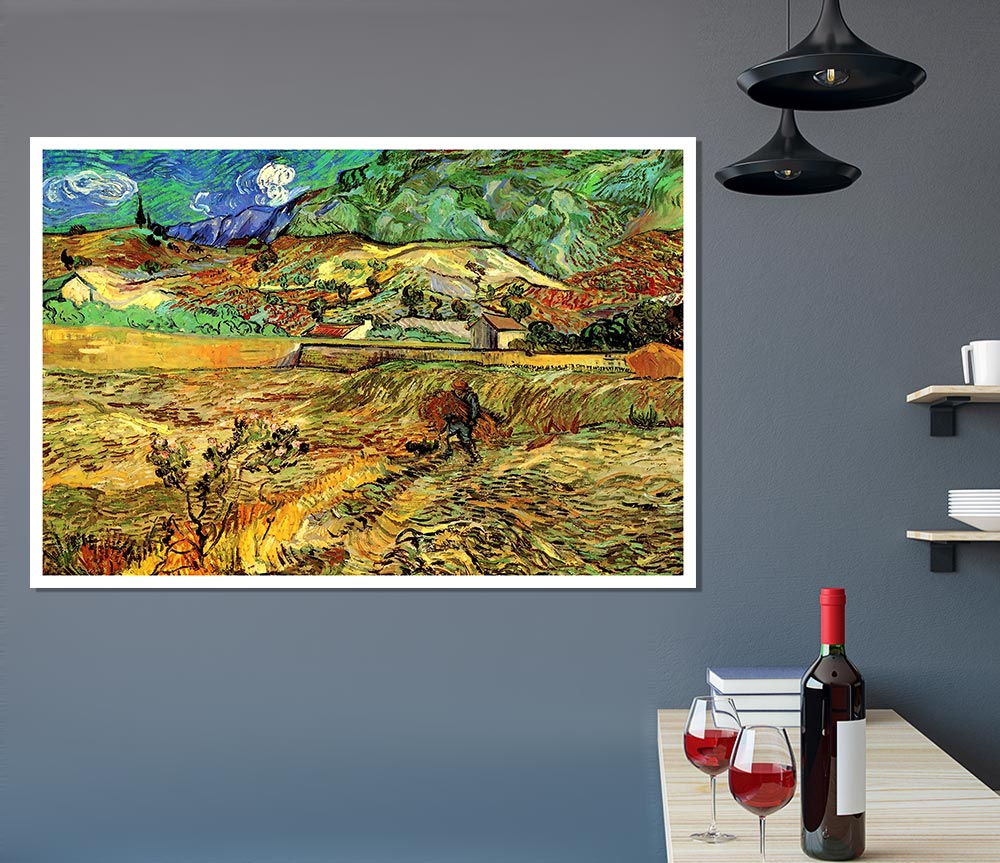 Van Gogh Enclosed Wheat Field With Peasant Print Poster Wall Art