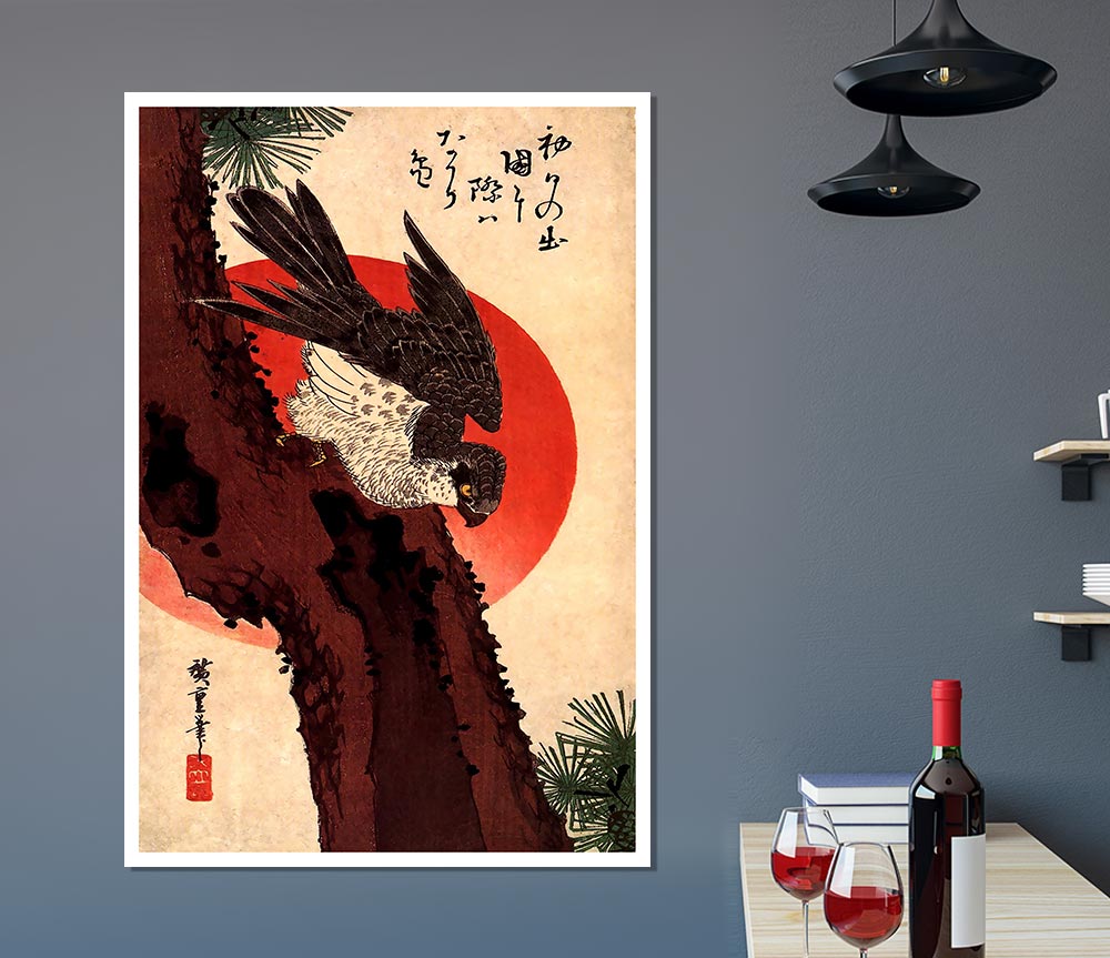 Hiroshige Falcon On A Pine With Rising Sun Print Poster Wall Art