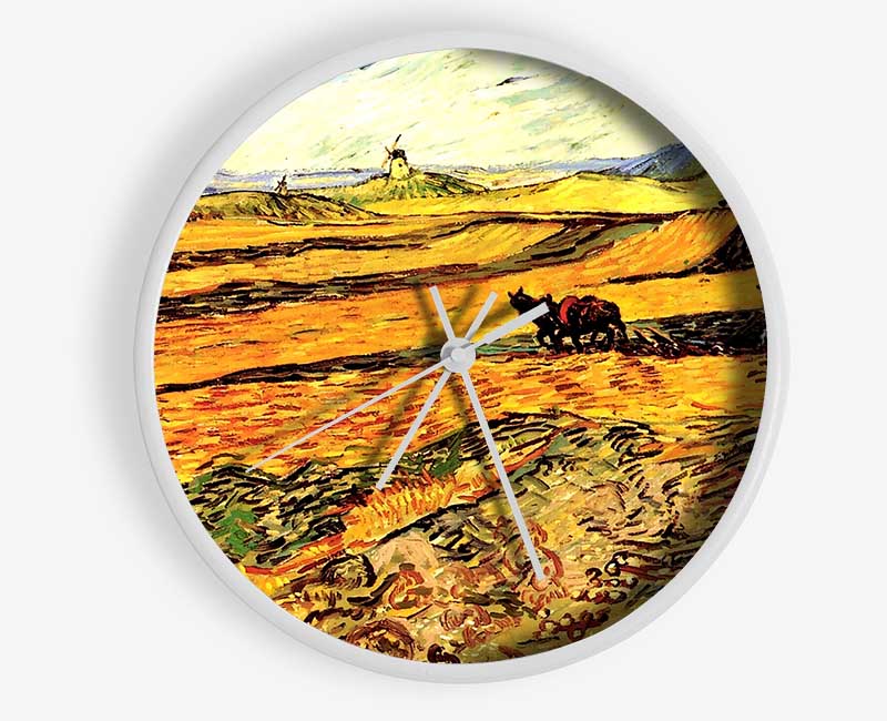 Van Gogh Field With Ploughman And Mill Clock - Wallart-Direct UK