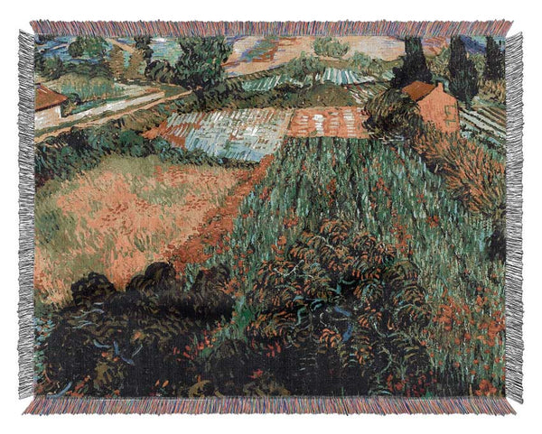 Van Gogh Field With Poppies Woven Blanket